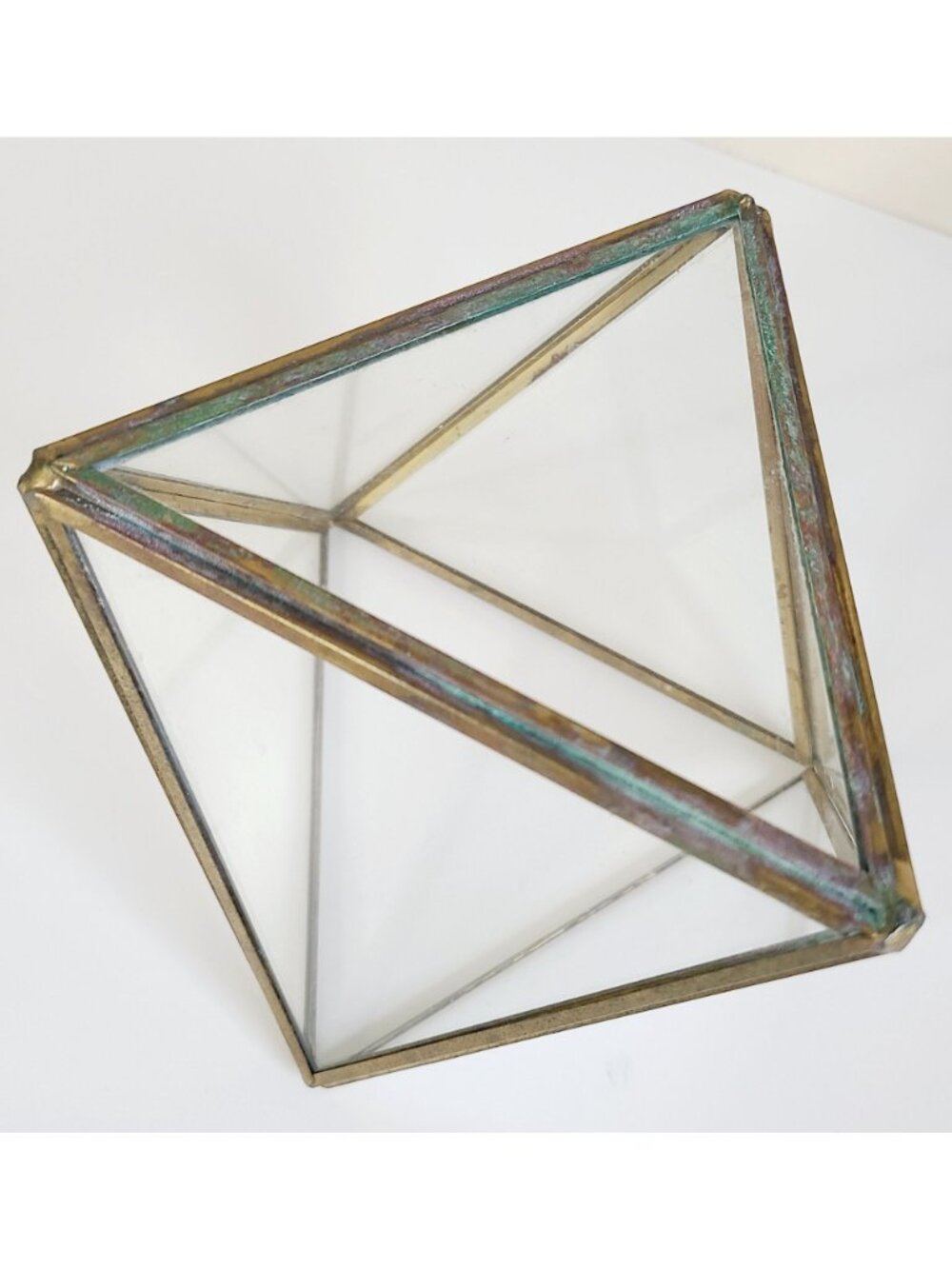 Brass & Glass Terrarium Geometric Succulent Holder Centerpiece Gold Tone Vintage - Picture 4 of 9